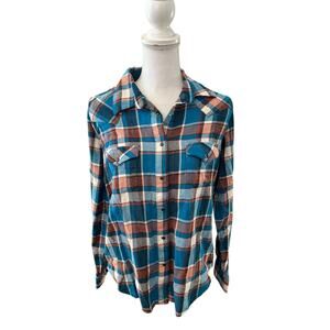 Wrangler red, white and Blue Pearl snap flannel  Shirt
